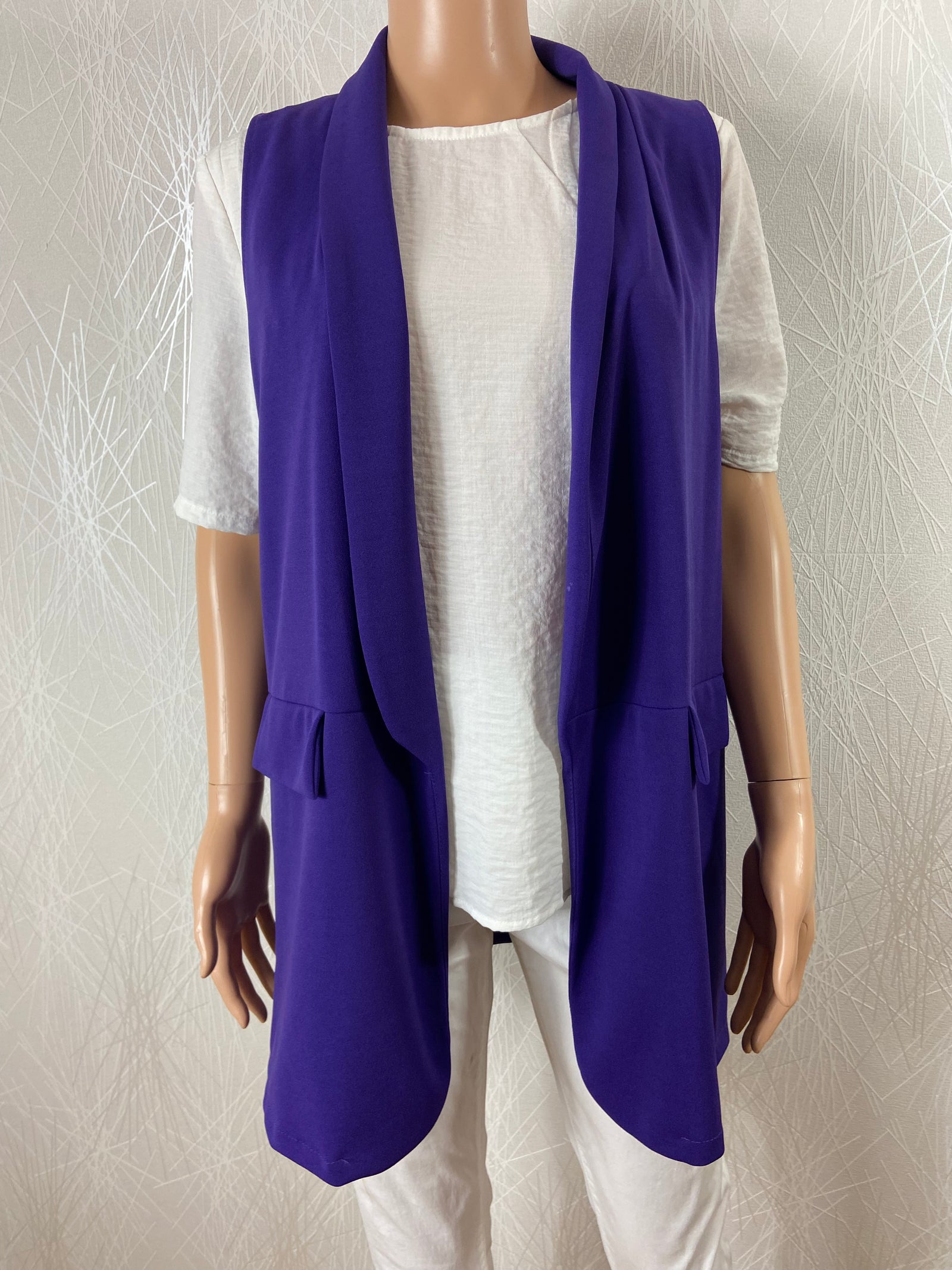 Gilet cardigan violet femme sans manches bord à bord