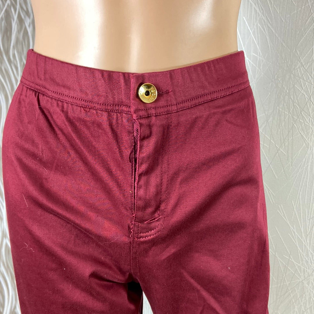 Pantalon femme rouge bordeaux taille mi-haute élastique Rose Player