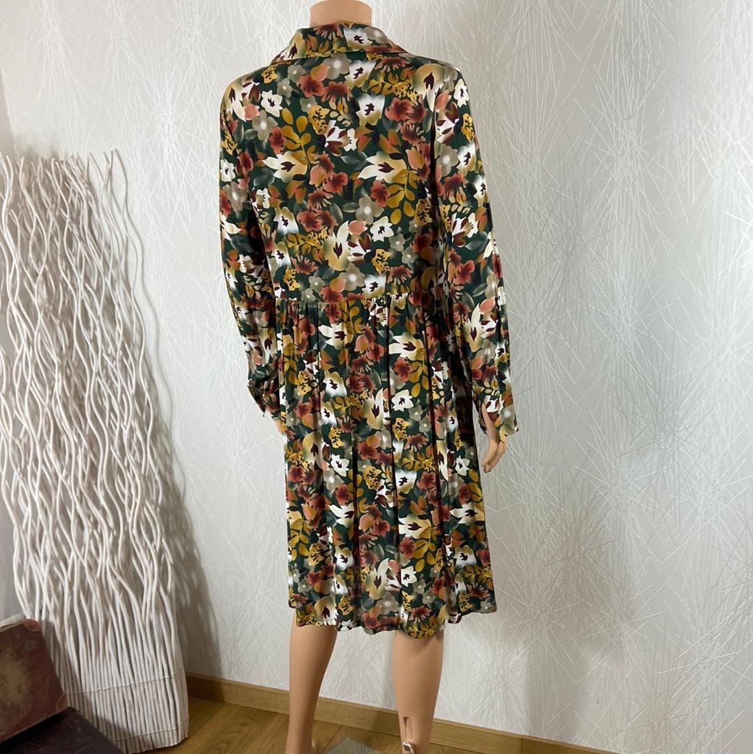 Robe multicolore fleurie boutonnée manches longues Les Impatientes - Offre-Unique