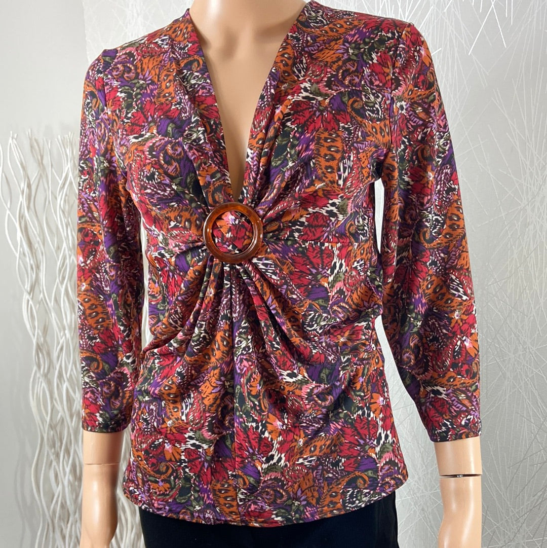 Blouse échancrée multicolore près du corps boucle manches 3/4 Le Singe de Julie