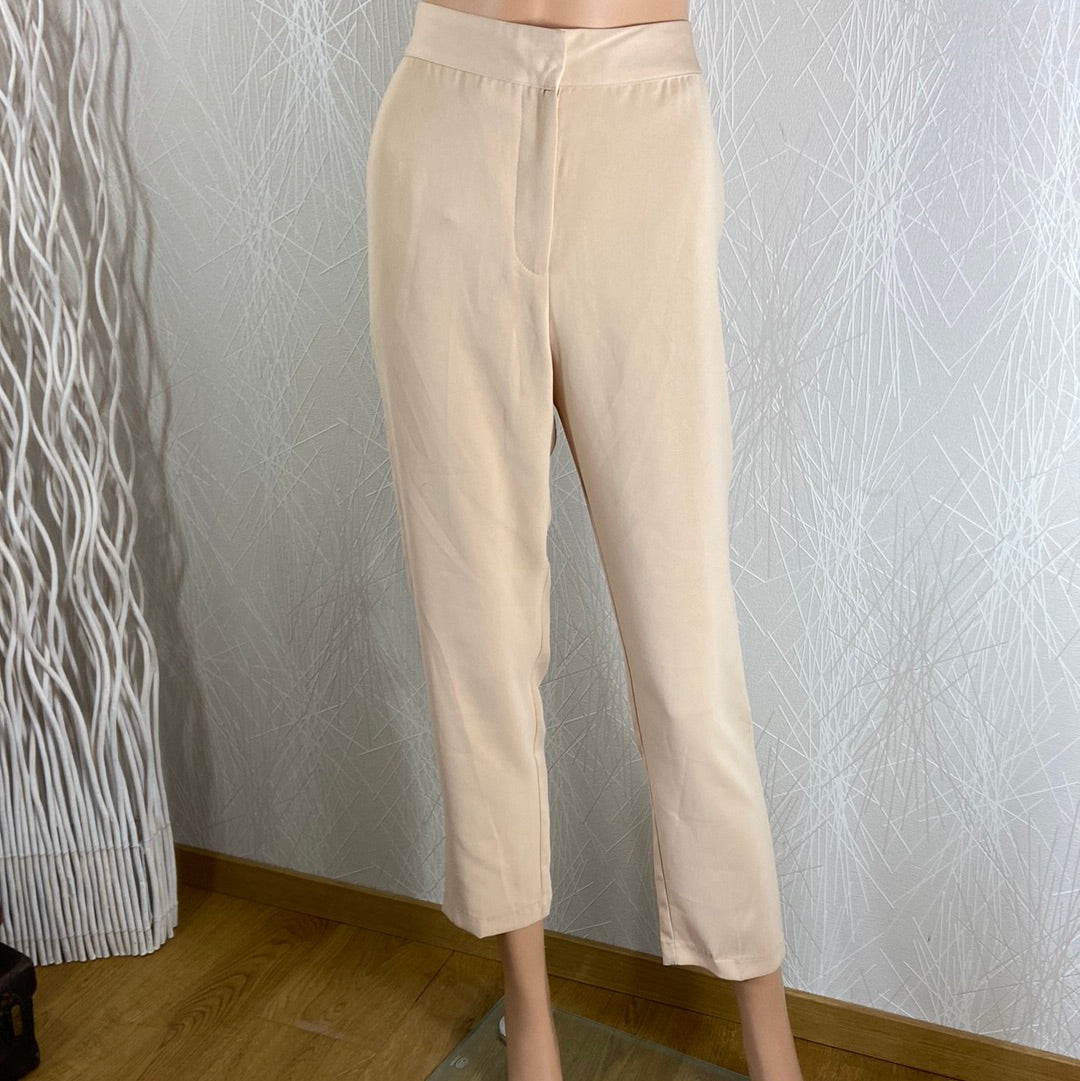 Pantalon beige habillé taille haute coupe droite Grâce & Mila