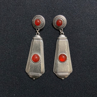 Boucles d’oreilles pendantes plaqué argent pierre semi-précieuse brune orange Shabada