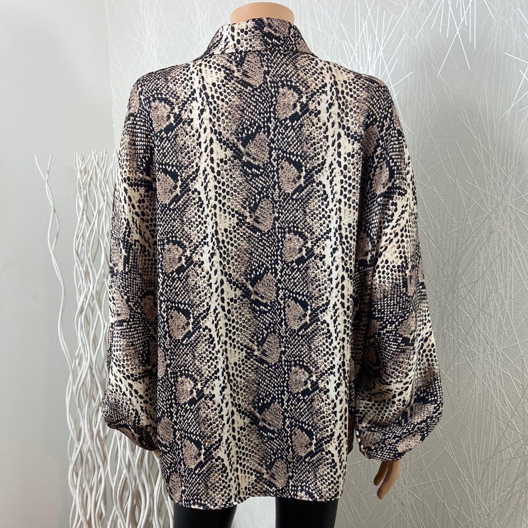 Chemisier fluide tissu imprimé serpent manches larges Wodemaya - Offre-Unique
