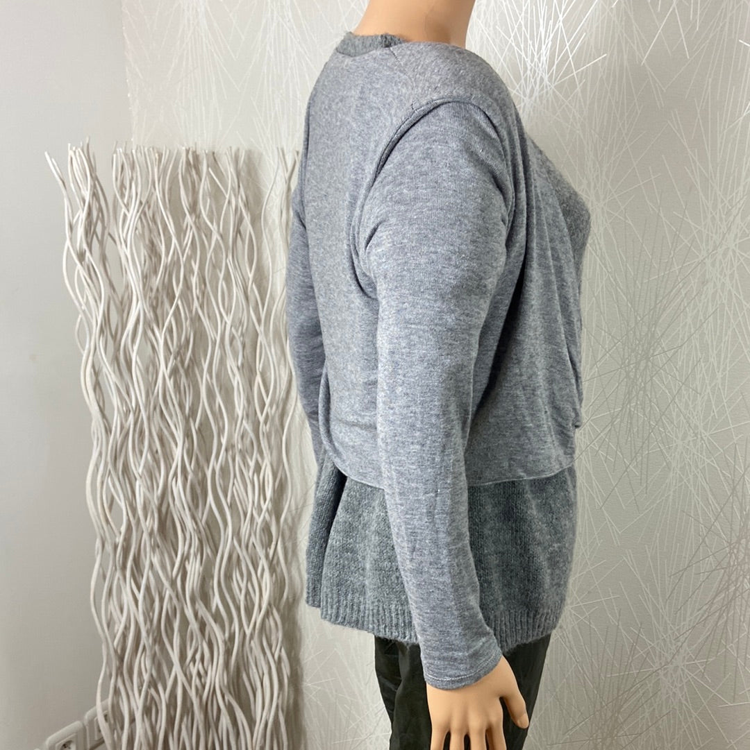 Gilet cardigan à nouer laine angora gris