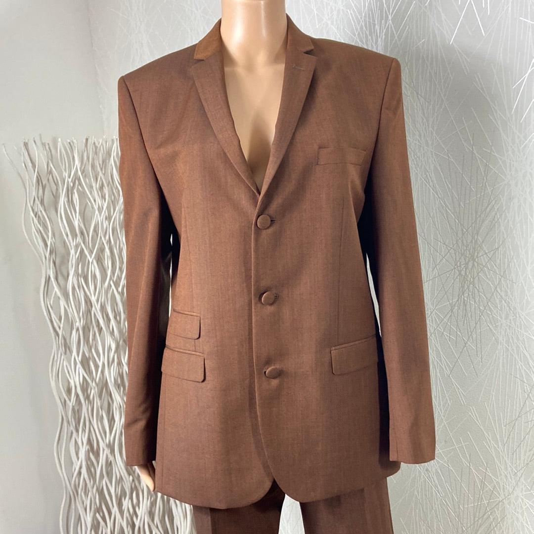 Tailleur femme pantalon veste chaud laine mohair doublé marron Get Up - Offre-Unique