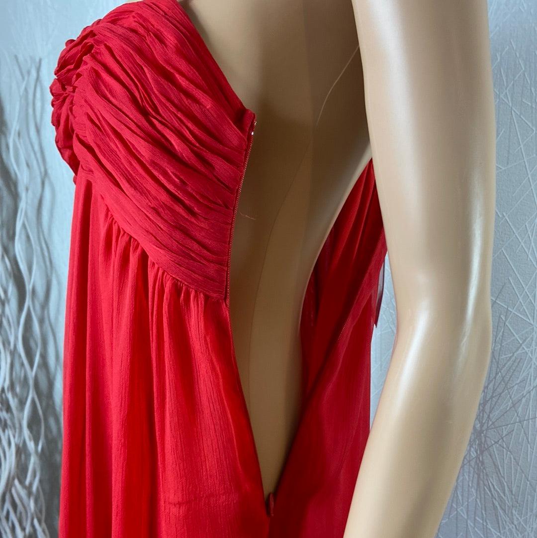 Robe fluide rouge longue doublée cocktail soirée bretelles réglables Traffic People - Offre-Unique
