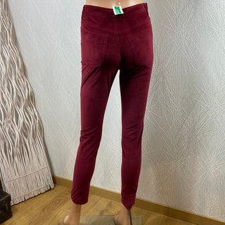 Pantalon velours côtelé rouge bordeaux taille haute slim Benetton