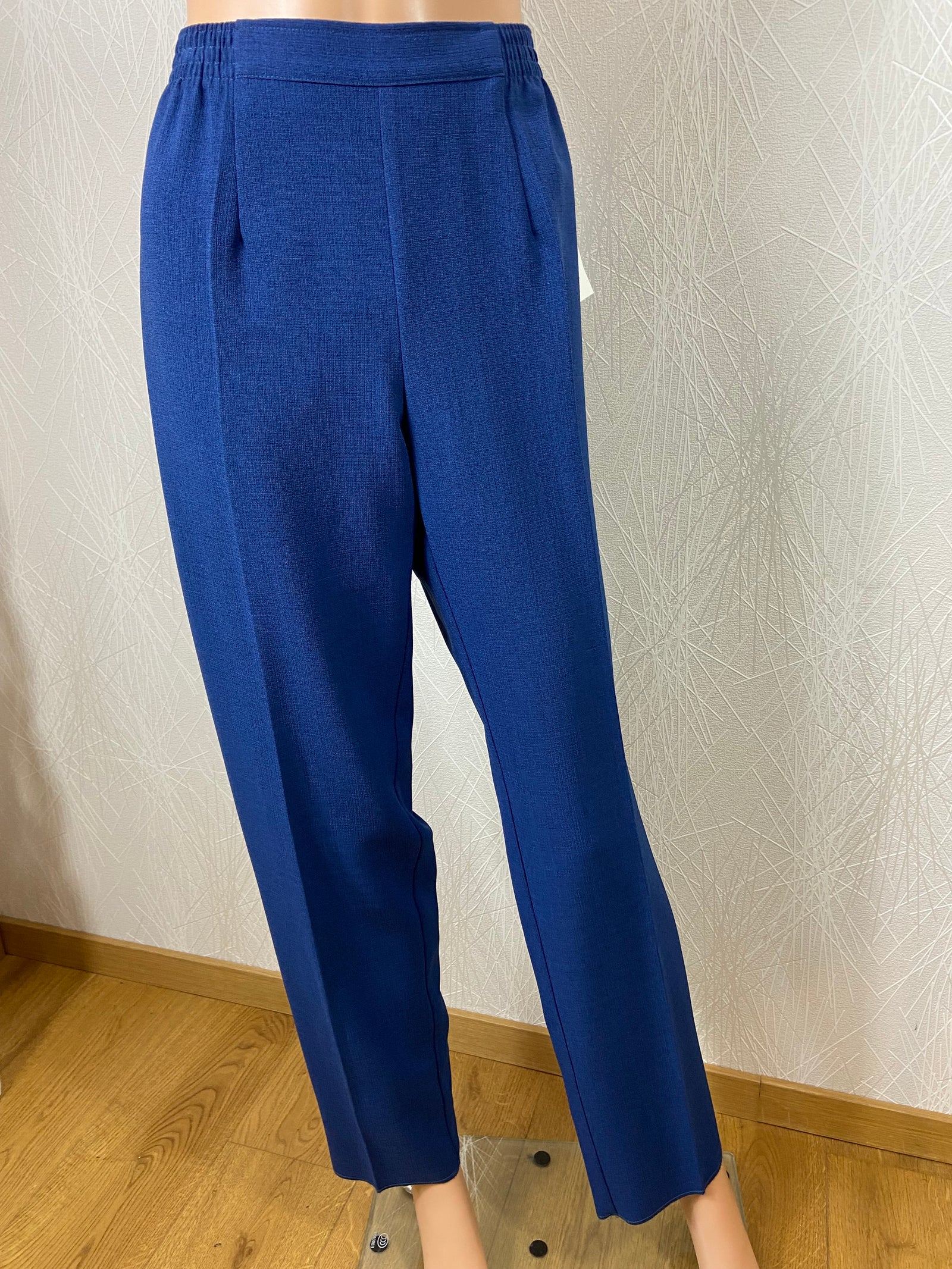 Pantalon droit bleu chiné taille haute élastique Gévana