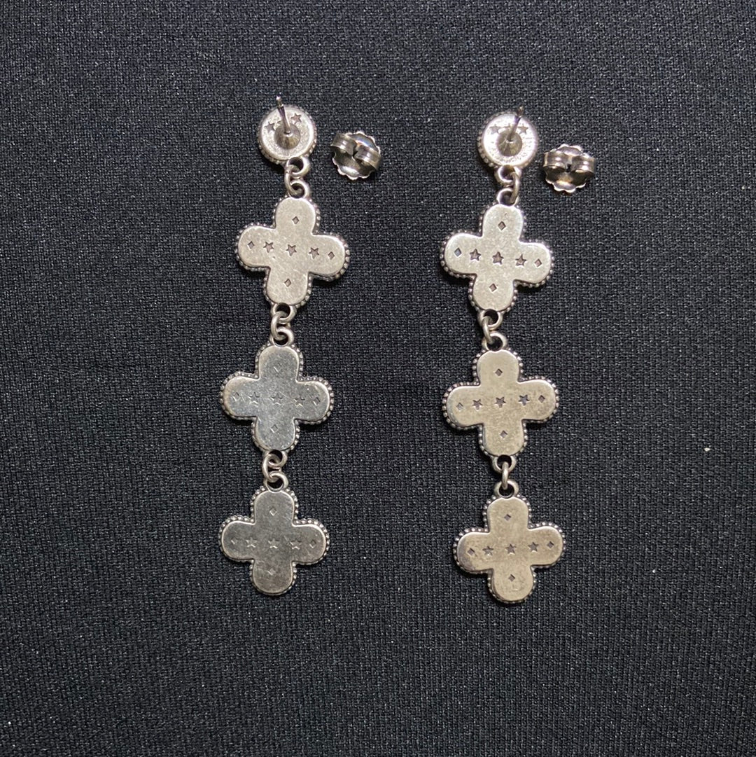 Boucles d’oreilles pendantes croix noires plaquée argent Shabada