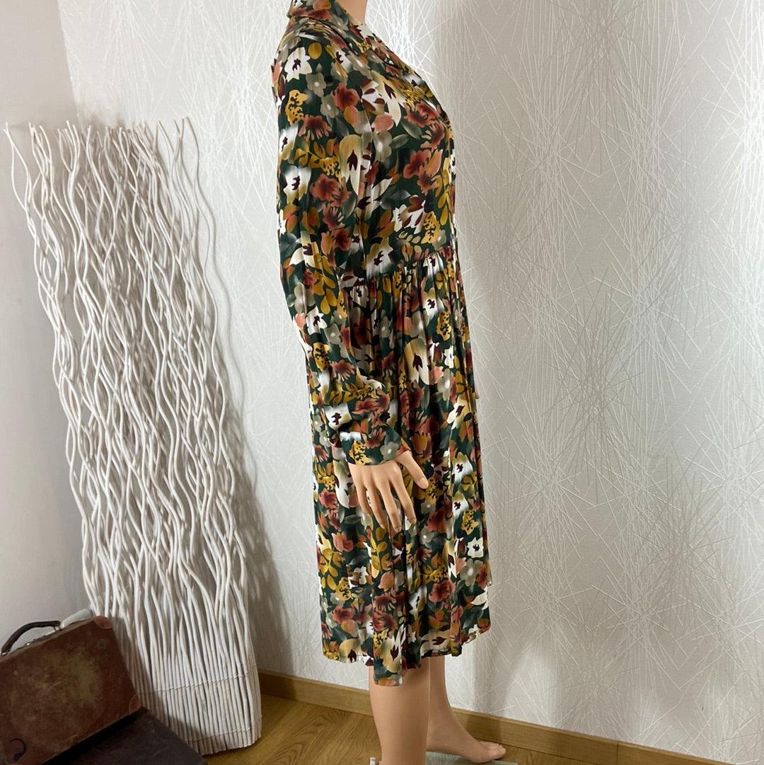 Robe multicolore fleurie boutonnée manches longues Les Impatientes - Offre-Unique