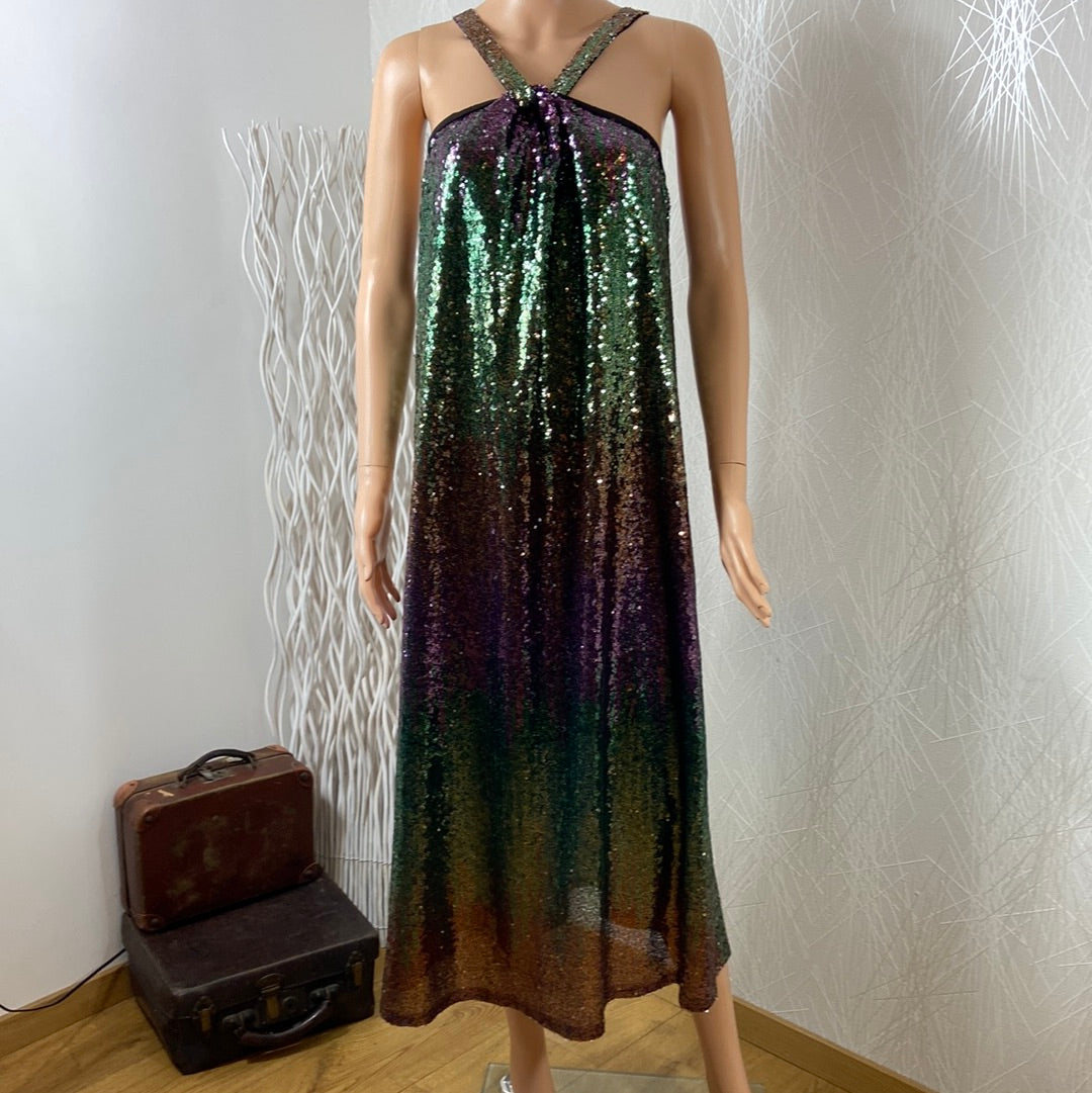 Robe de soirée longue doublée bretelles croisées sequins cocktail sorties fêtes  Lumina