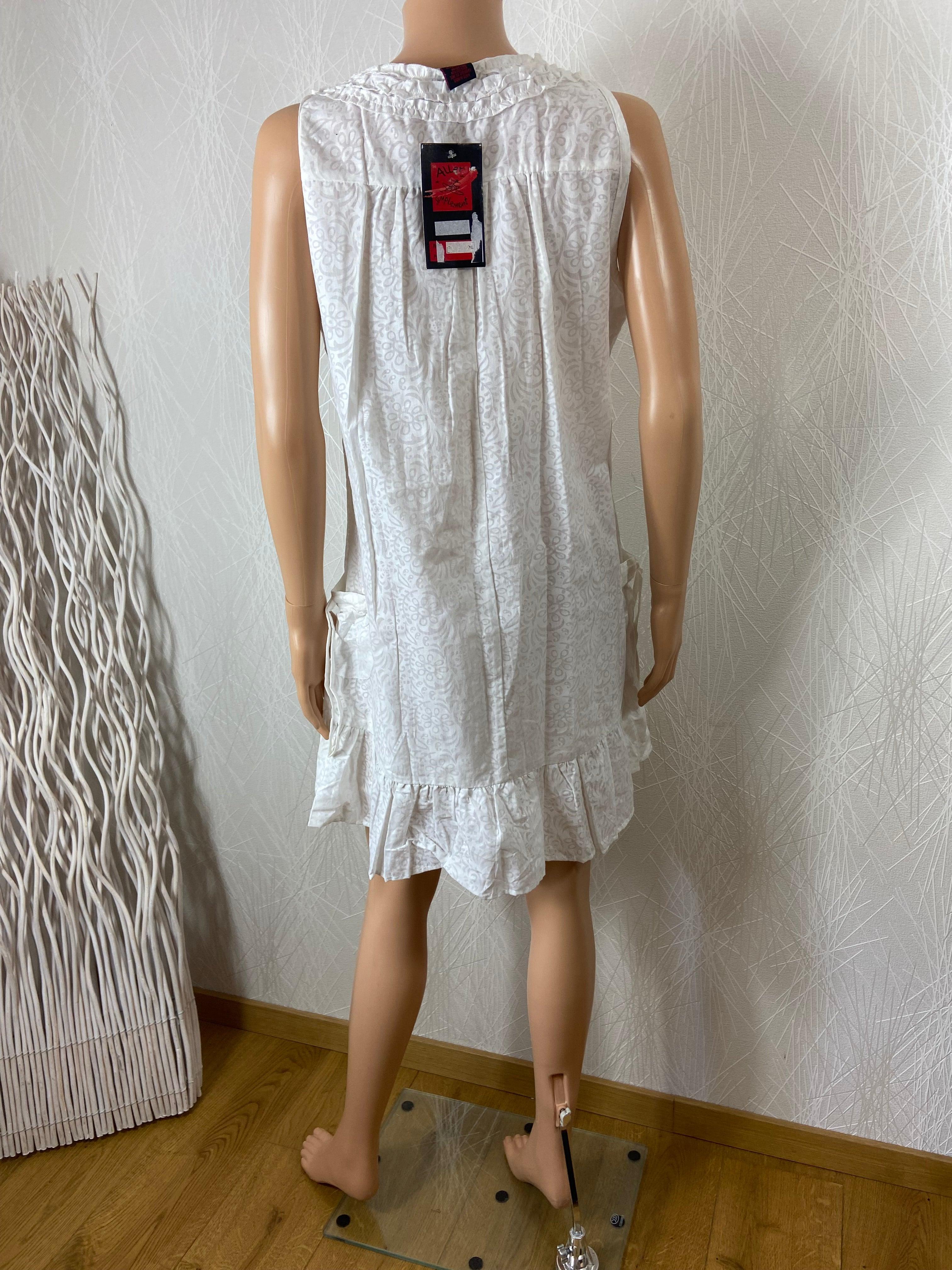 Robe coton blanche sans manches volant Aller Simplement - Offre-Unique