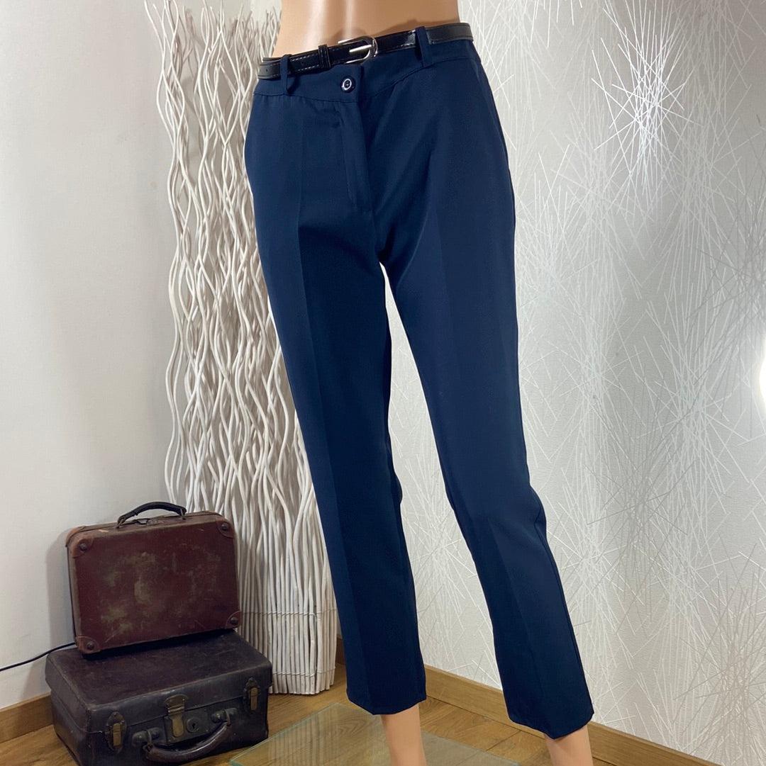 Pantalon habillé bleu marine 7/8 taille haute coupe droite Studio Birkin - Offre-Unique