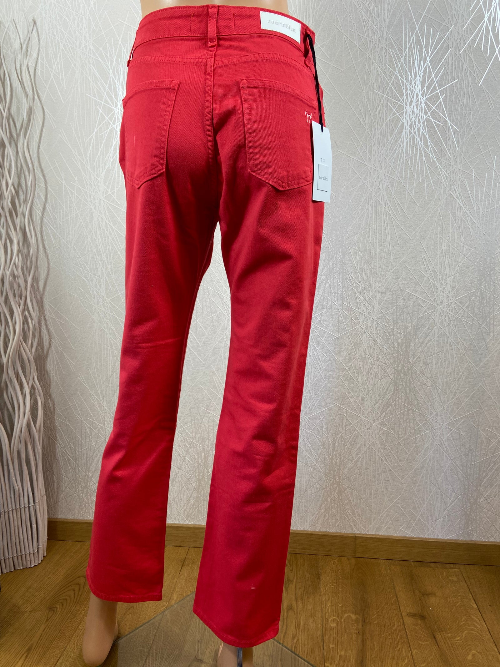 Pantalon coton rouge corail coupe cigarette taille haute Noir’n’bleu