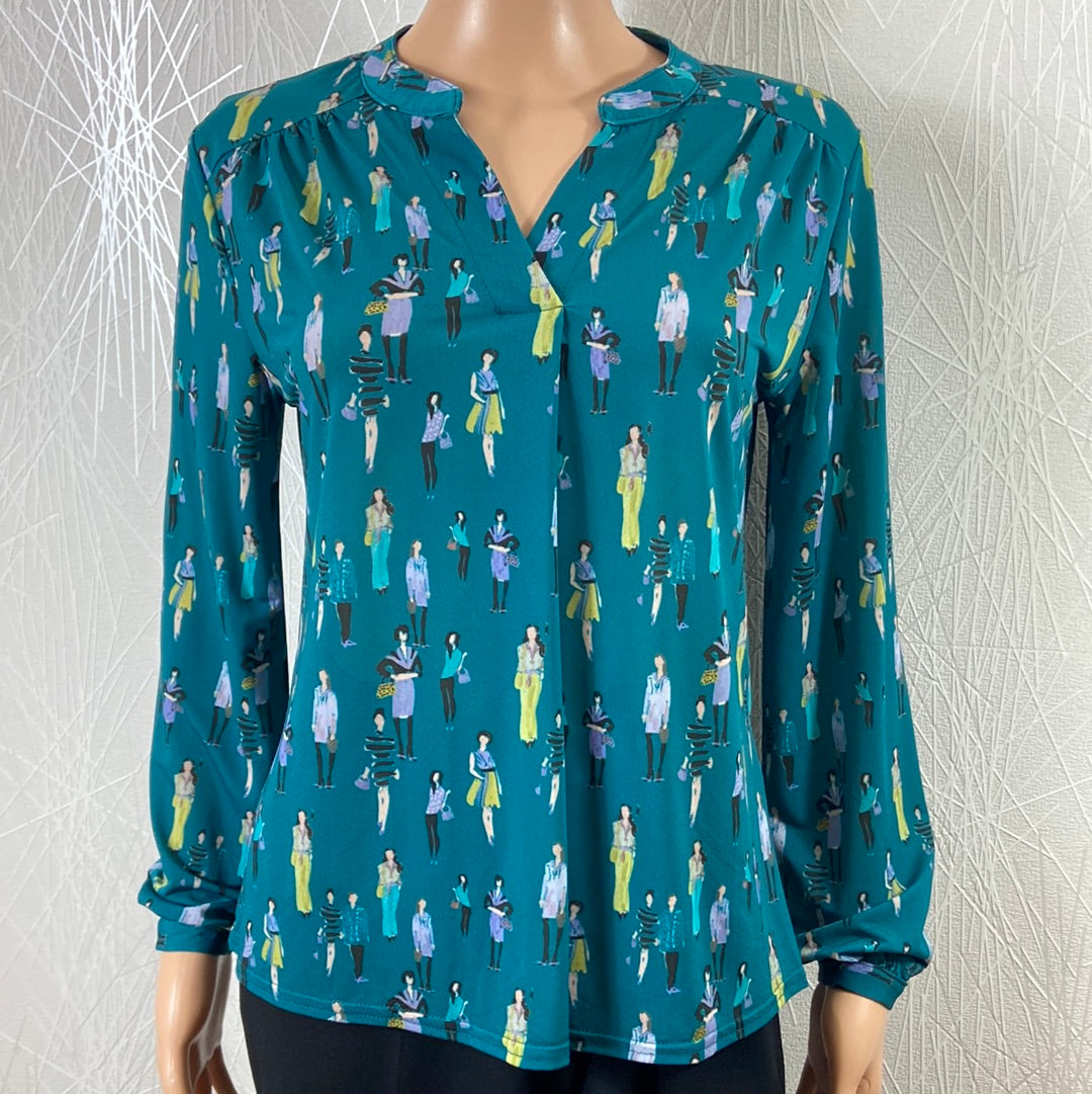 Blouse bleue femme motifs Le Singe de Julie - Offre-Unique