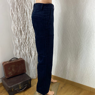 Pantalon coton velours côtelé bleu marine taille haute jambes larges Garance Paris