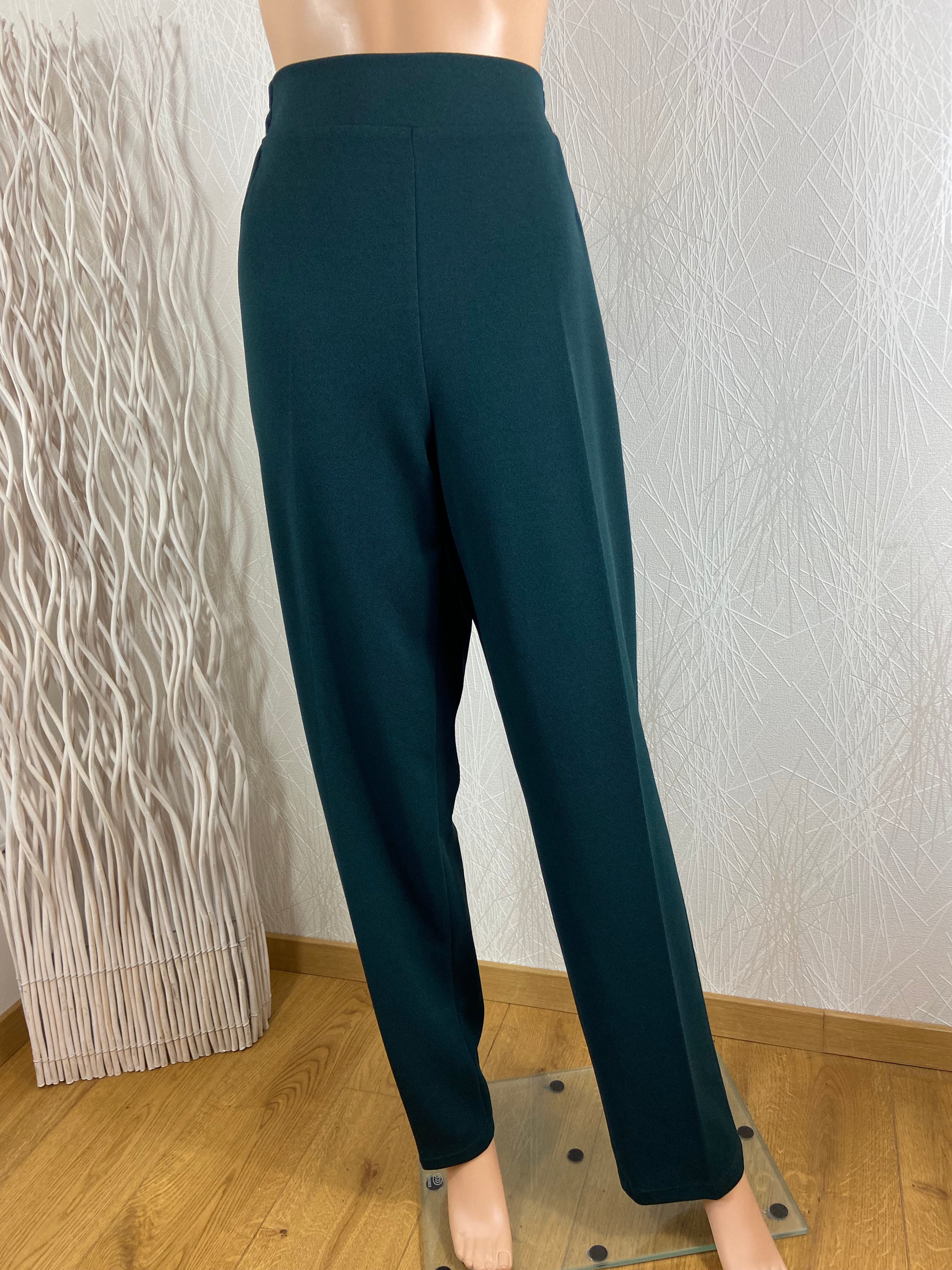 Pantalon vert foncé taille haute élastique fabrication française Gévana