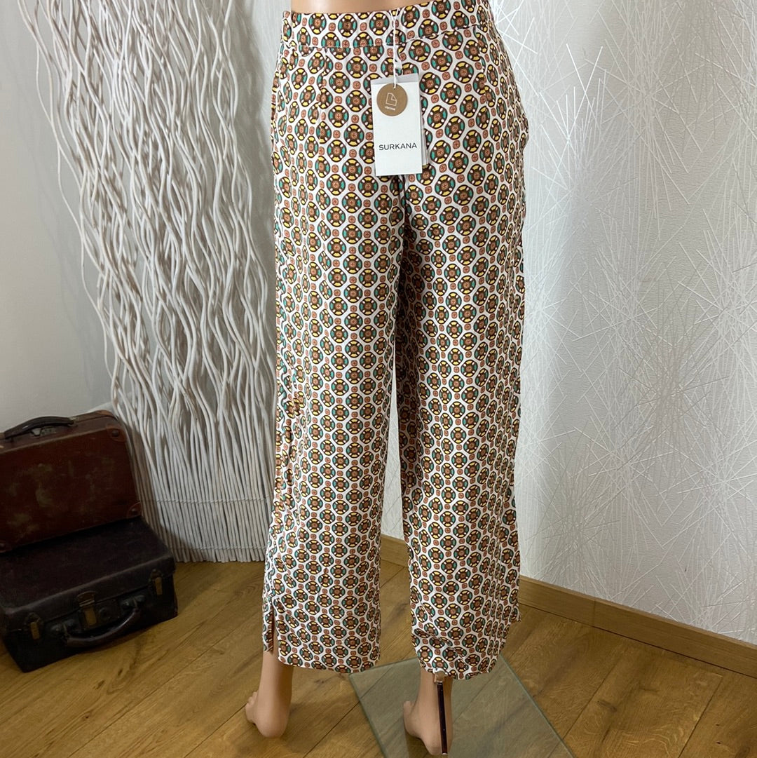 Pantalon 7/8 motifs multicolore style vintage 60's taille haute jambes larges Surkana