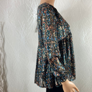 Blouse doublée multicolore fils dorés manches longues transparentes Les Petites Fleurs