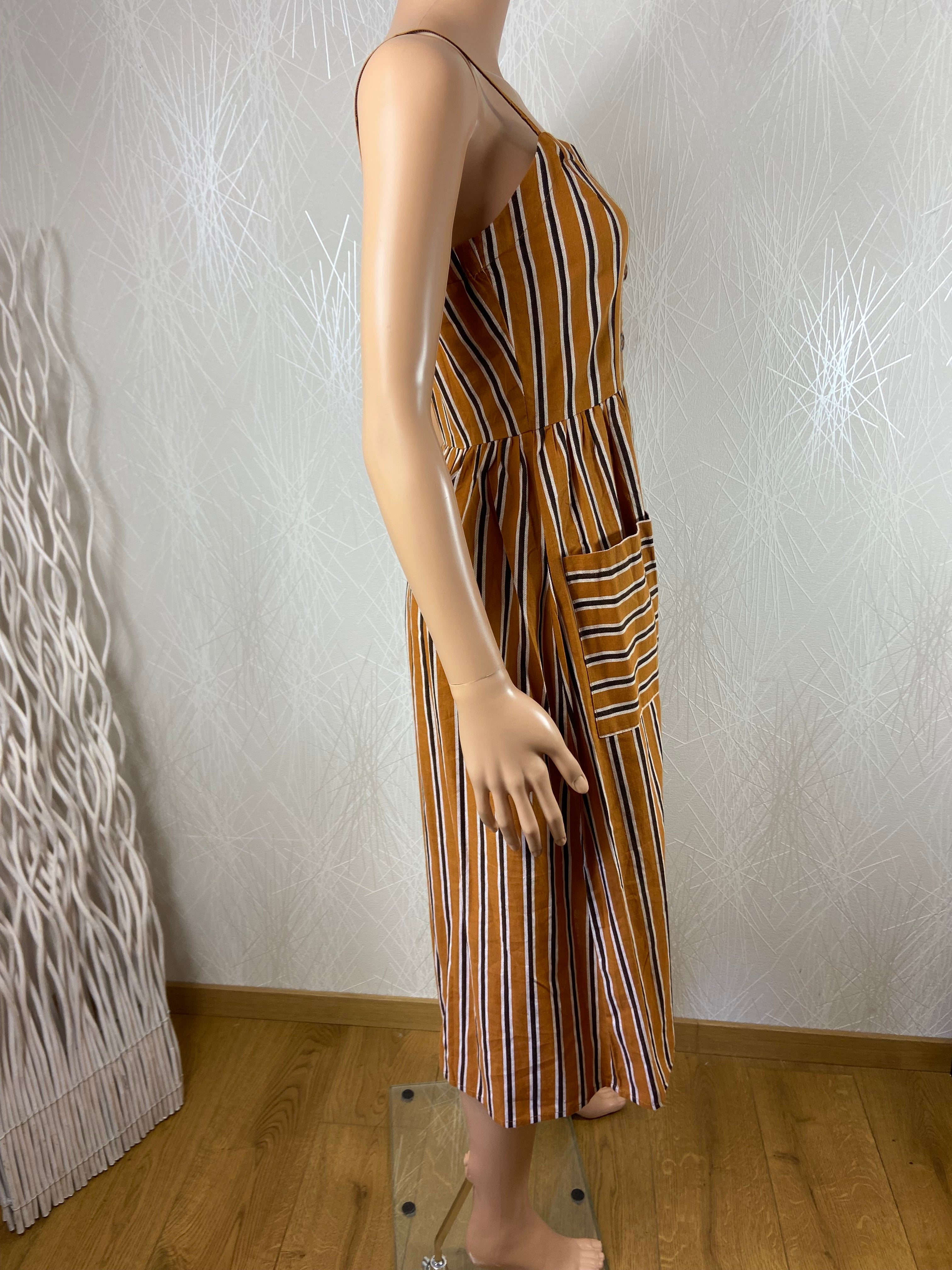 Robe à bretelles rayée boutonnée coton lin Charlior