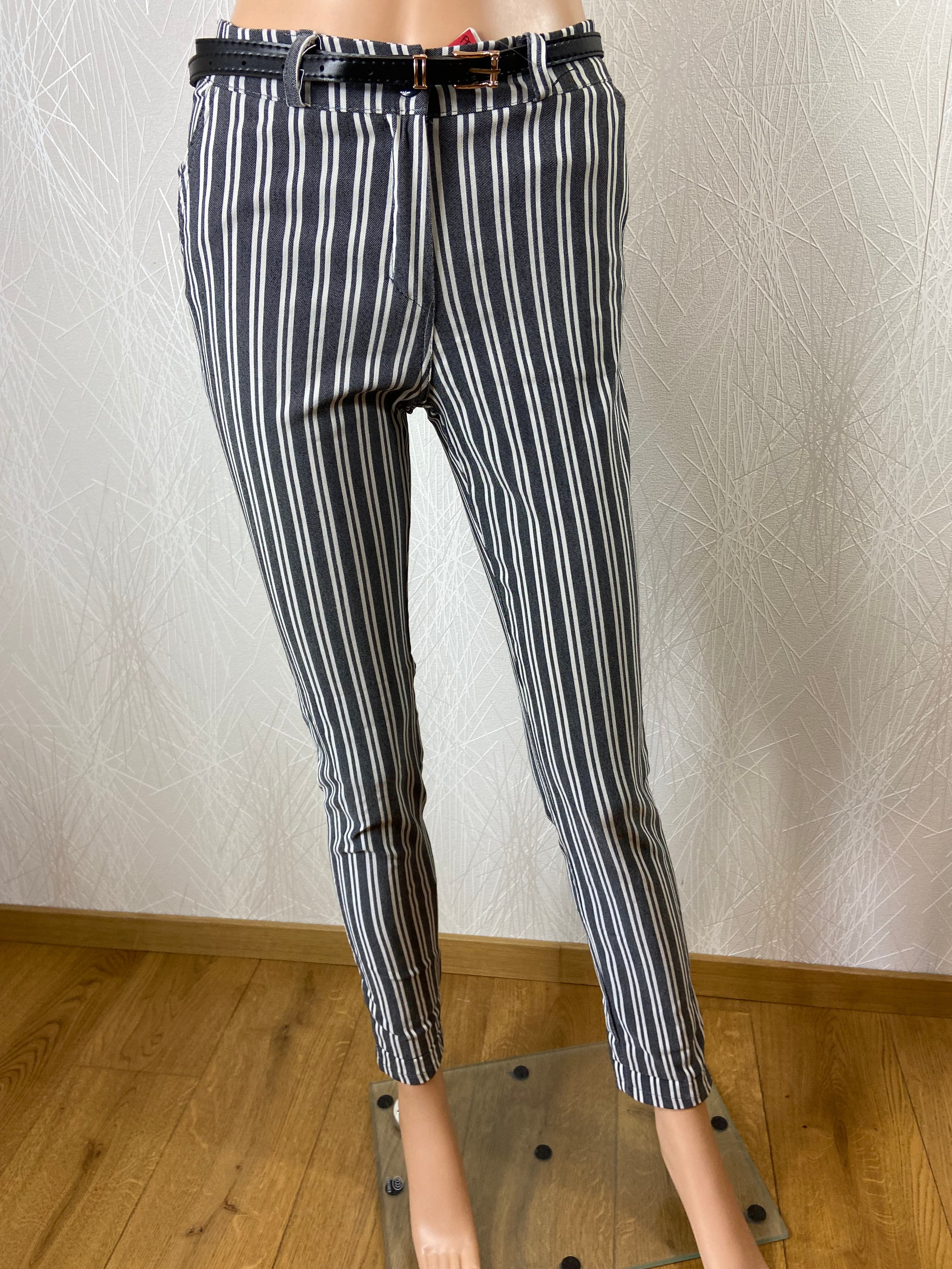 Pantalon stretch rayures blanches et grises Made In Italy