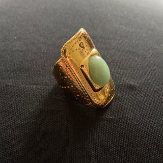 Bague ajustable plaqué or pierre semi précieuse vert pâle Shabada