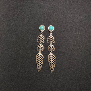 Boucles d’oreilles pendantes plaquées argent pierre semi-précieuse bleu turquoise Shabada