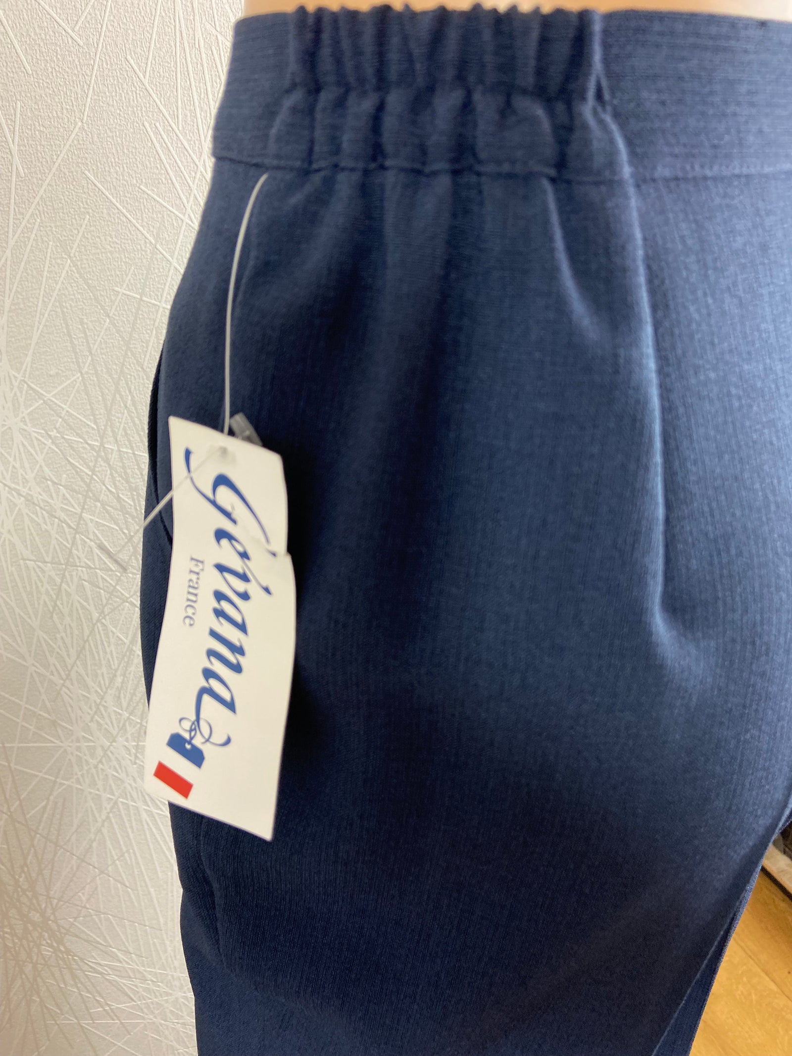 Pantalon bleu marine taille haute élastique fabrication française Gévana