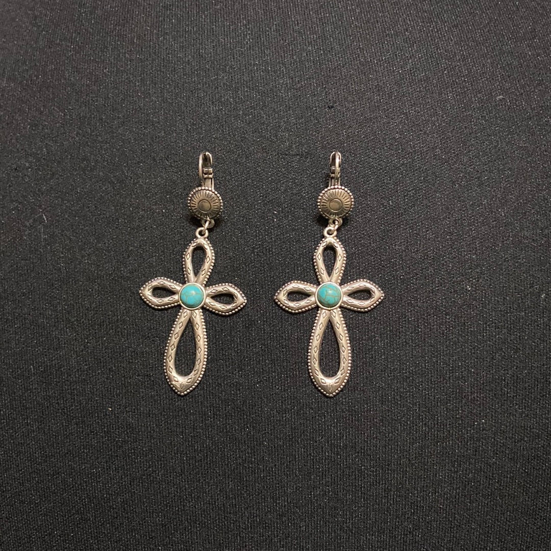 Boucles d’oreilles dormeuses pendantes plaqué argent pierre bleu turquoise Shabada