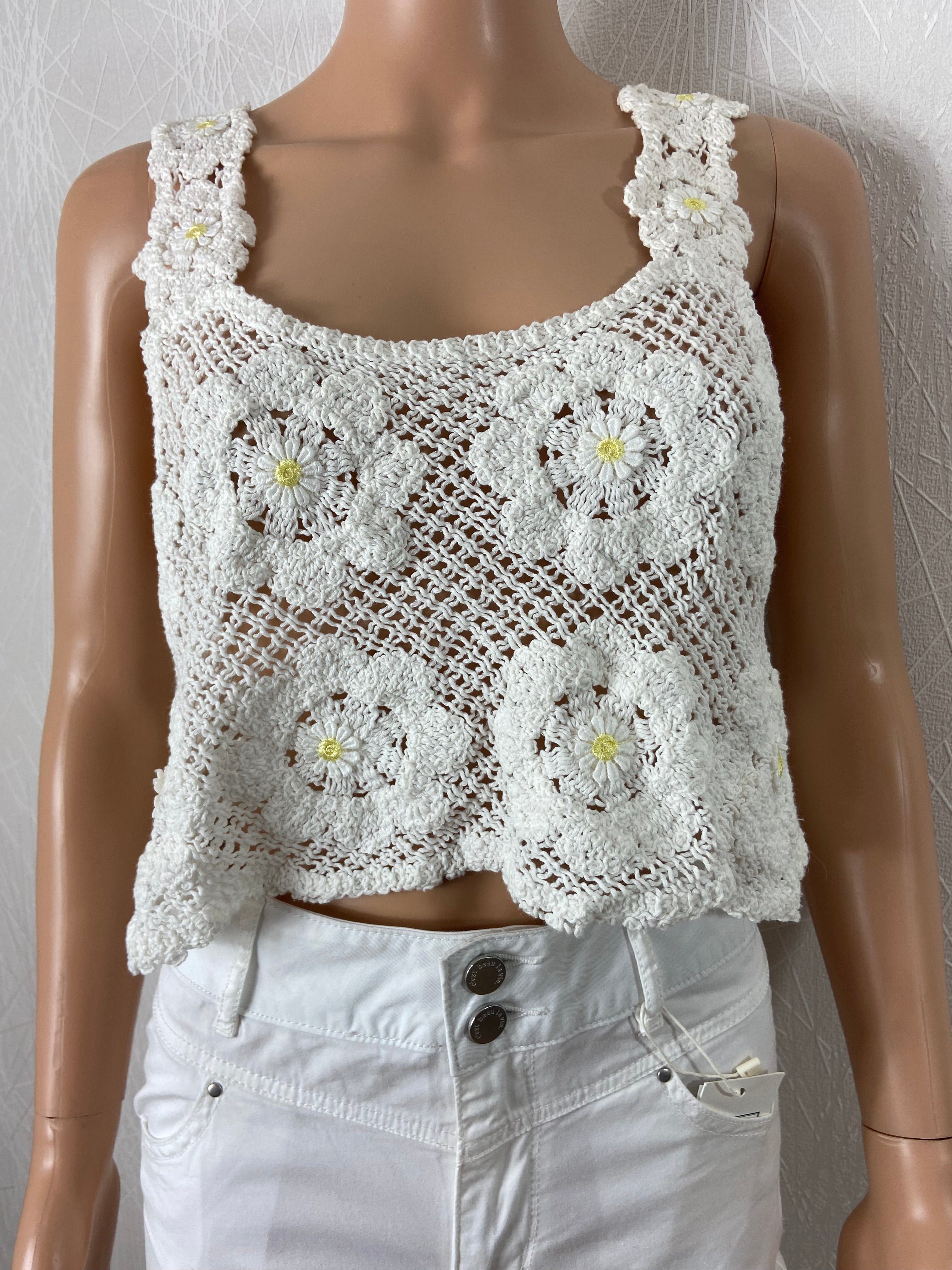 Top coton blanc en crochet broderie bretelles Love M