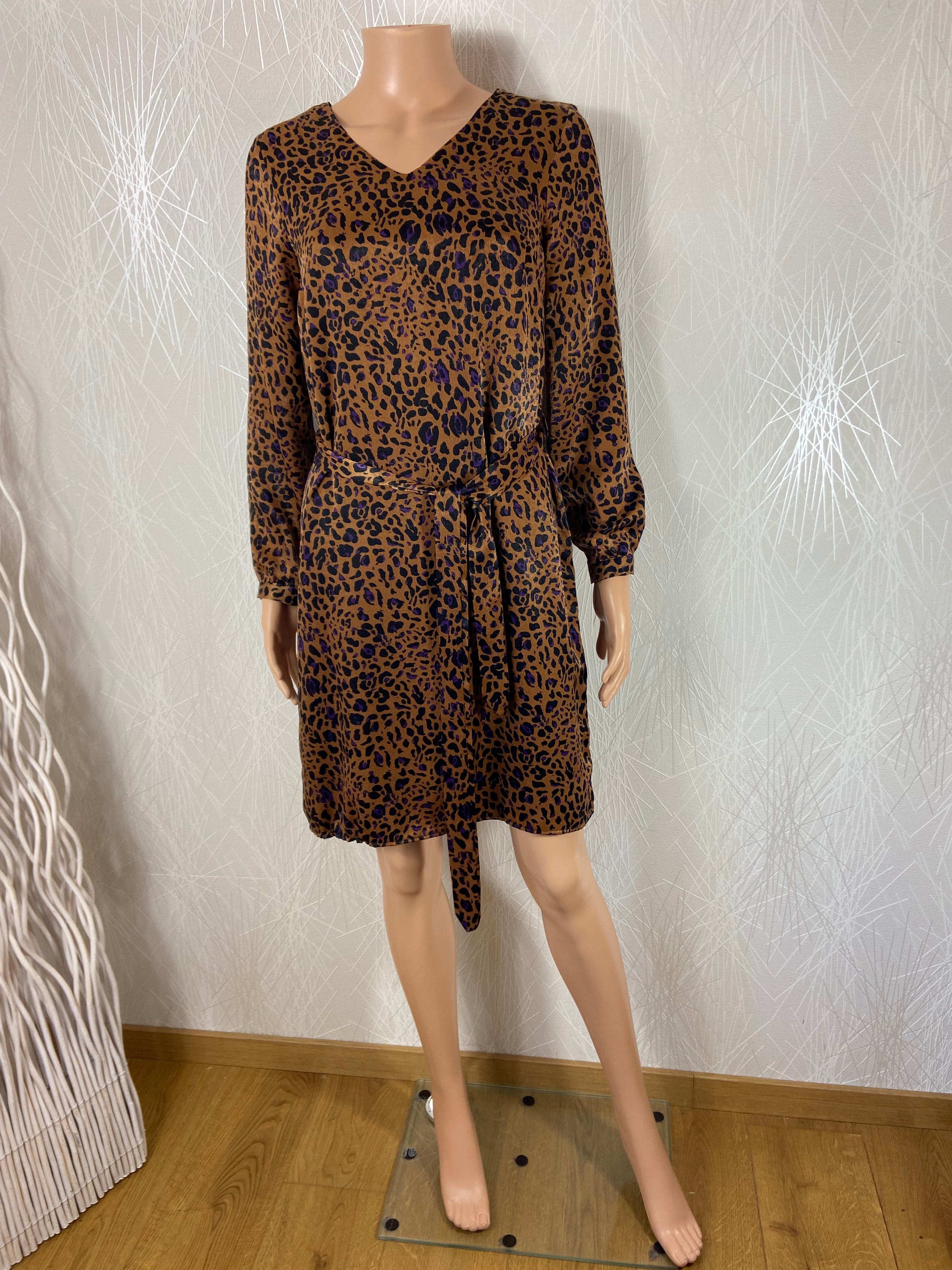 Robe léopard doublée midi manches longues Little Sister's