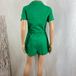 Combishort boutonné coton lin manches courtes vert Wren Green Louche London