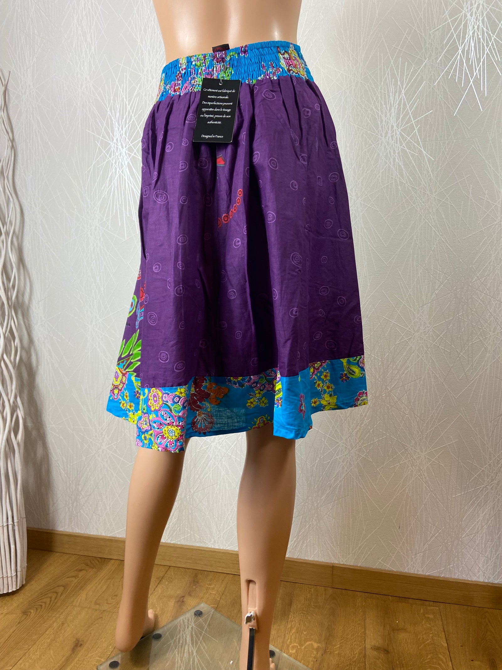 Jupe coton légère smocks motifs multicolores Aller Simplement