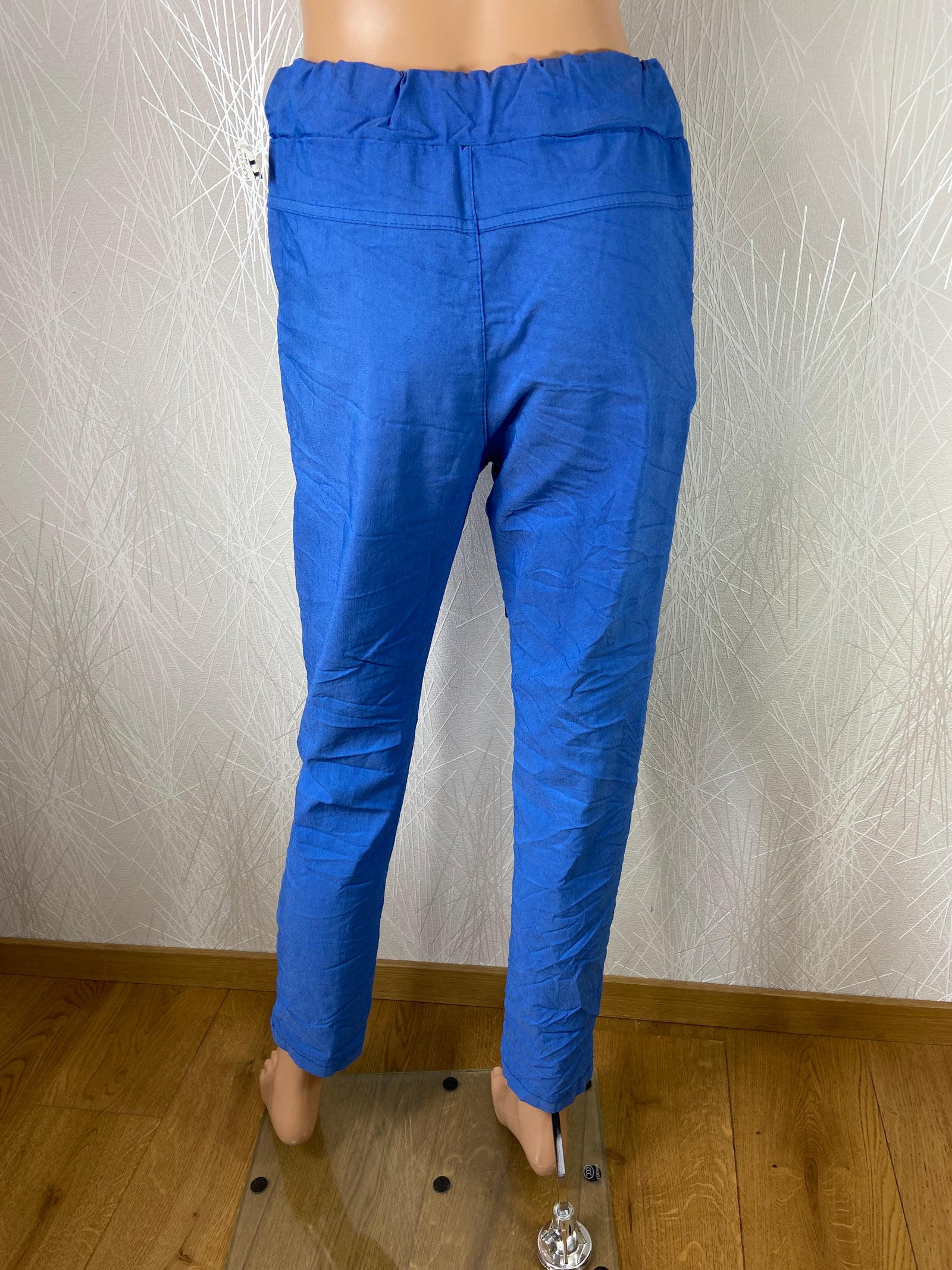 Pantalon léger coton bleu taille haute élastique avec cordon Made In Italy