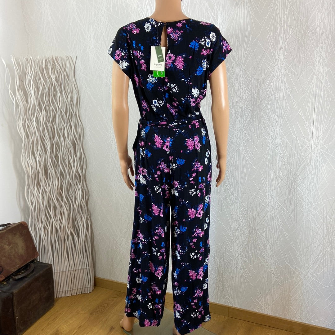 Combinaison noire fleurie manches courtes jambes larges Bymmjoella Jumpsuit B.Young