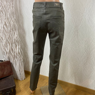 Pantalon coton enduit vert bronze taille haute stretch C’est Beau la Vie