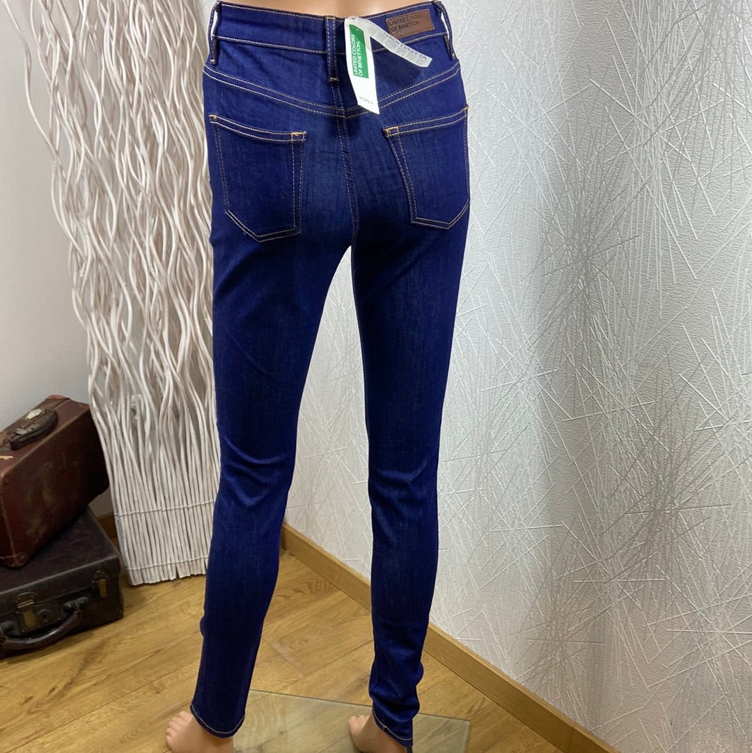 Jeans coton bleu femme taille haute slim Benetton