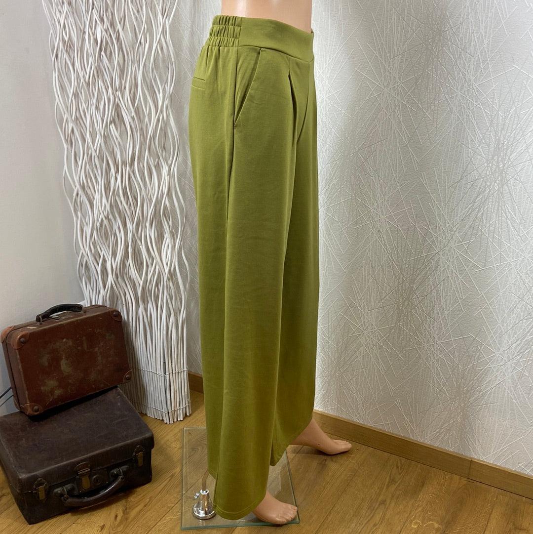 Pantalon vert taille haute élastique coupe ample jambes larges Ihkate Long Wide Ichi - Offre-Unique