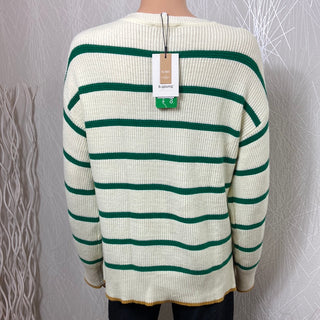 Pull rayé blanc vert coupe ample bords côtelés Bymilo Stripe Jumper B.Young