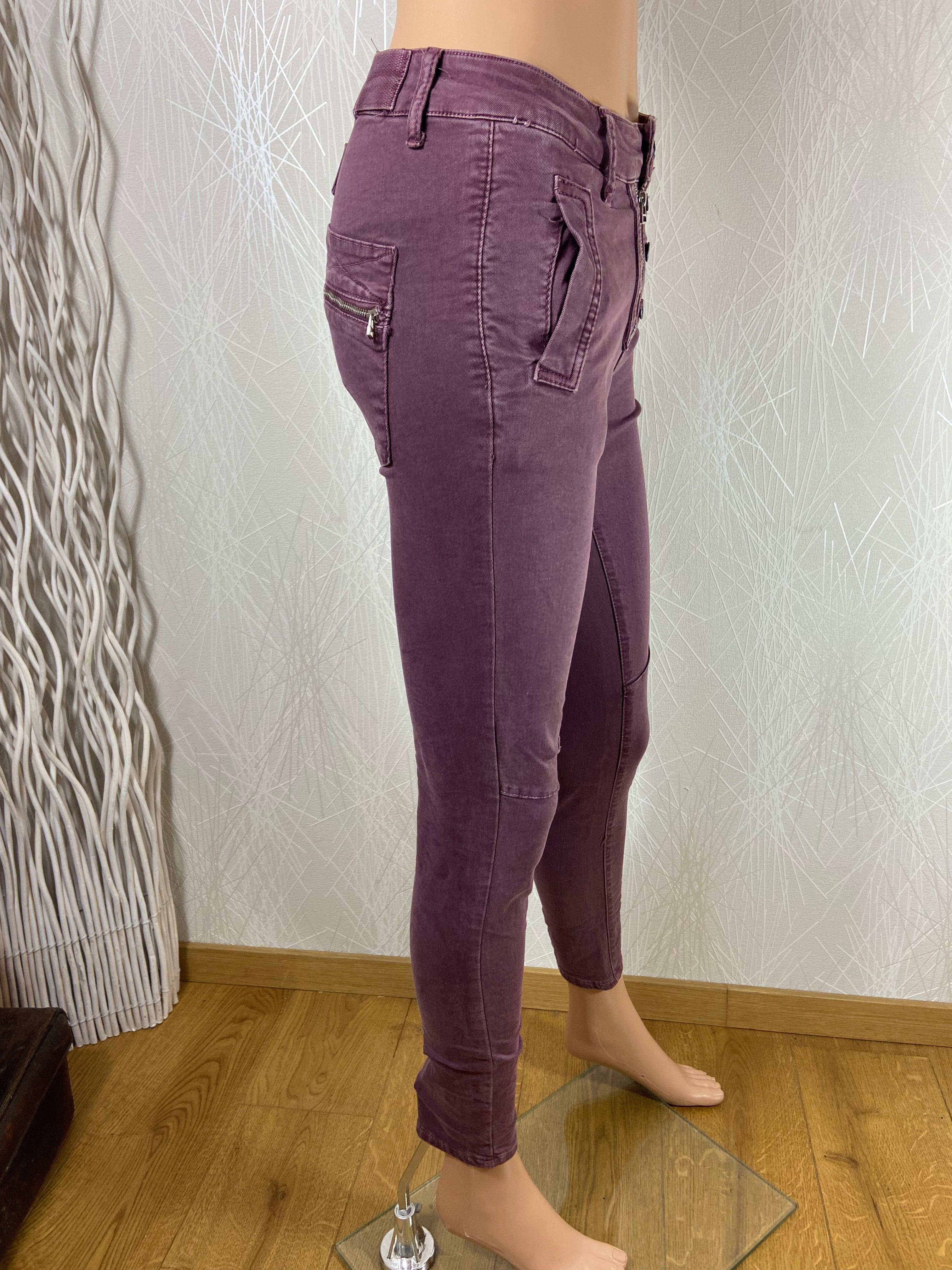 Pantalon violet taille mi-haute en coton - Offre-Unique