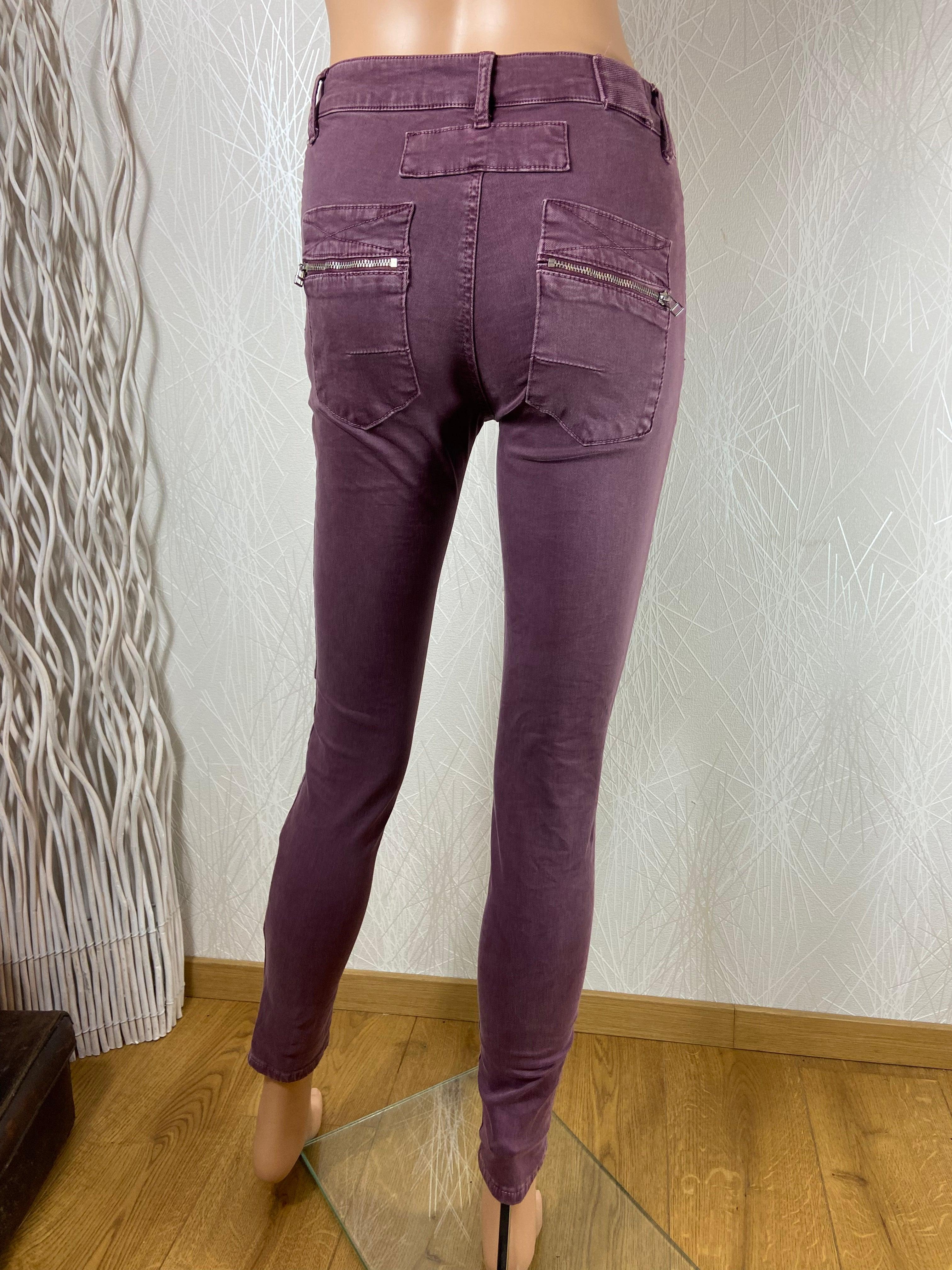 Pantalon violet taille mi-haute en coton - Offre-Unique