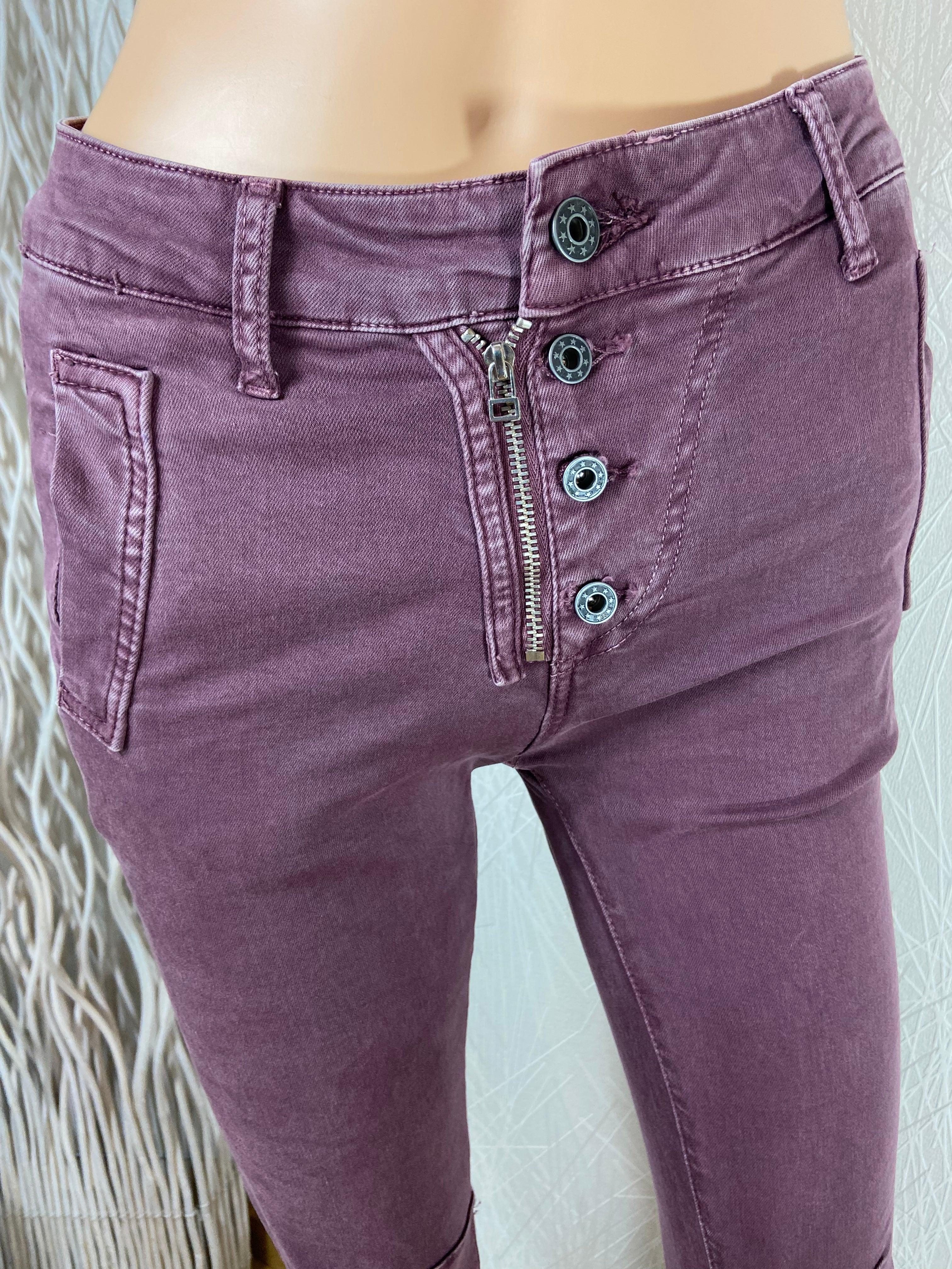 Pantalon violet taille mi-haute en coton - Offre-Unique