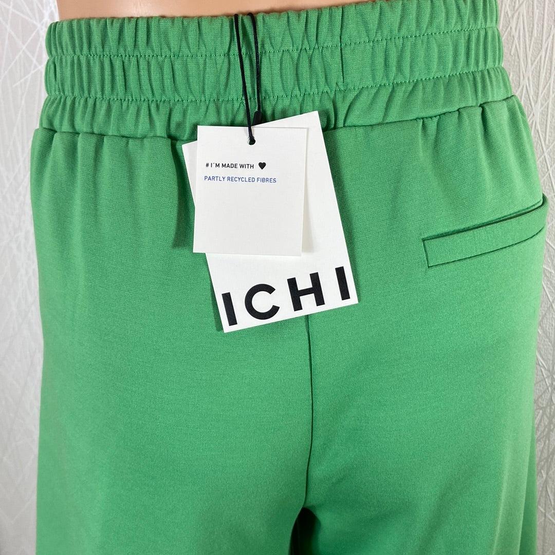 Pantalon femme vert 7/8 jambes larges taille haute élastique Ihkate Wide Ichi - Offre-Unique