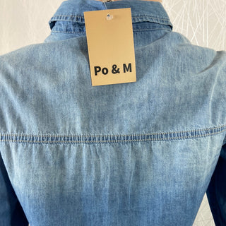 Chemise femme coton jean denim broderies fleurs Po & M