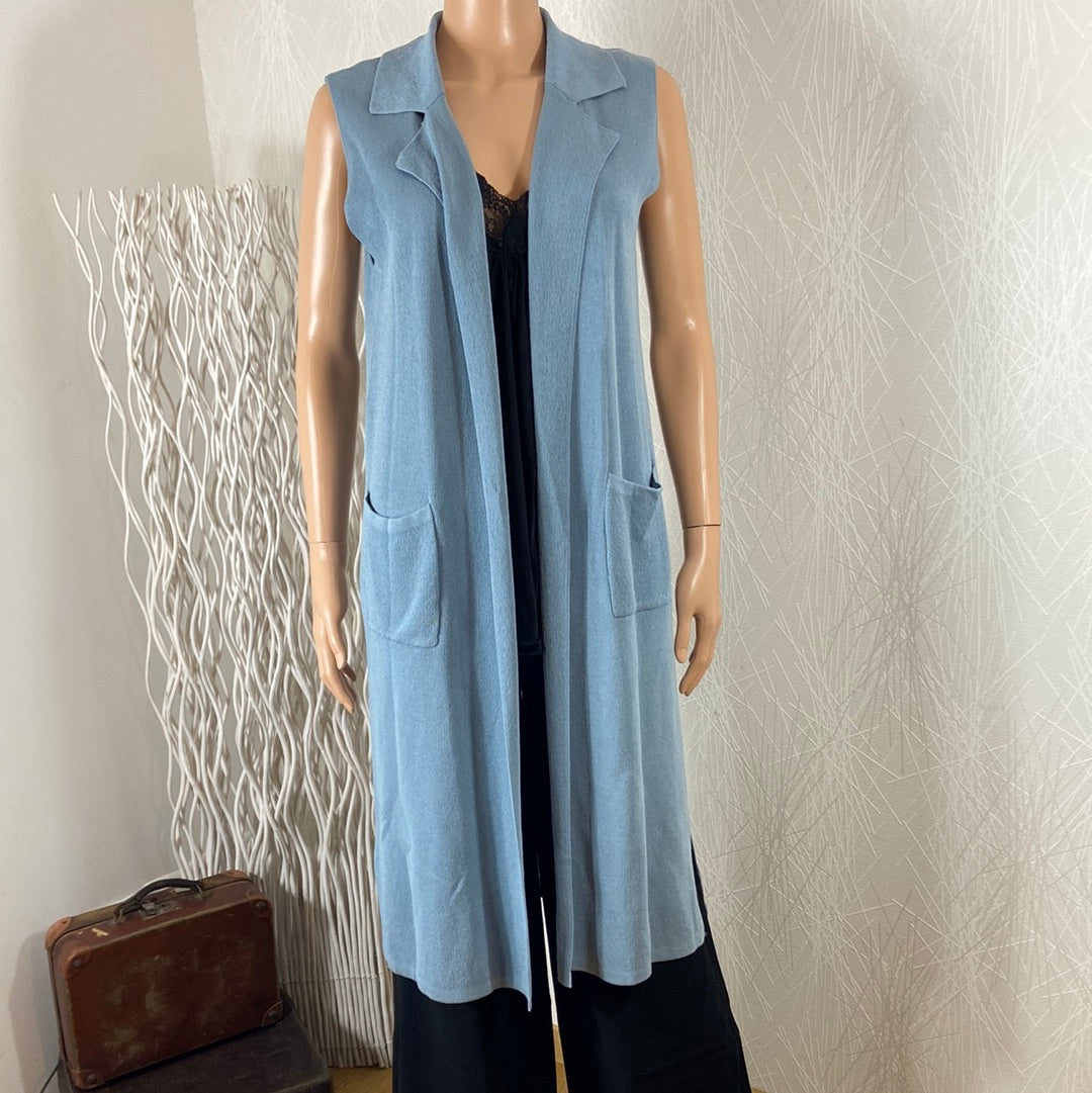 Gilet bleu femme long ample sans manches Po & M