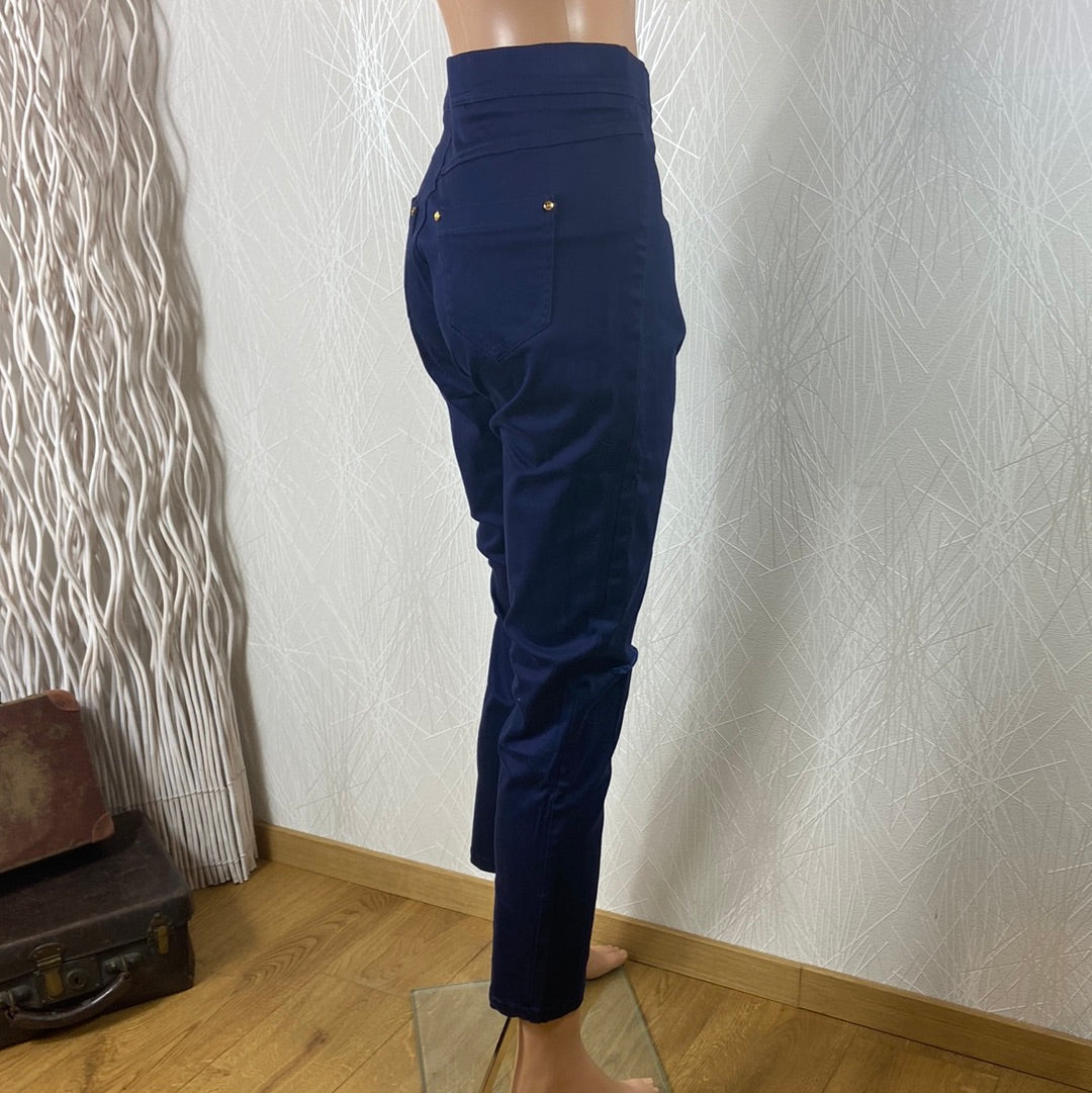 Pantalon bleu marine taille mi-haute élastique Rose Player