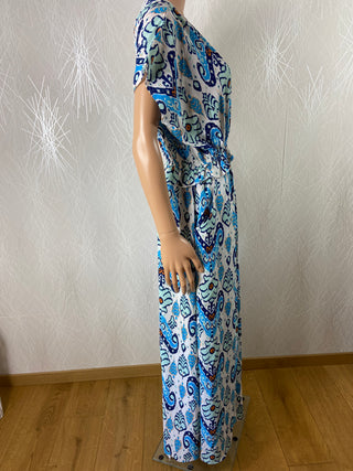 Robe bleue longue légère sans manches fleurs Tese