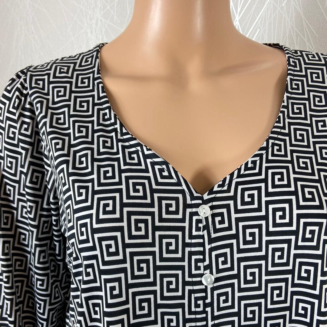 Blouse fluide motif géométrique noir et blanc Le Singe de Julie - Offre-Unique