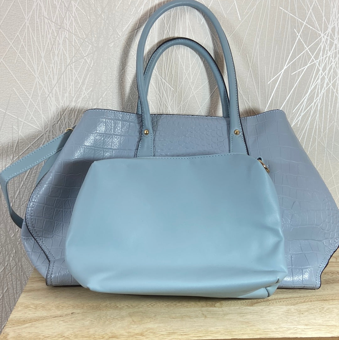 Sac à main bleu avec bandoulière + pochette assortie