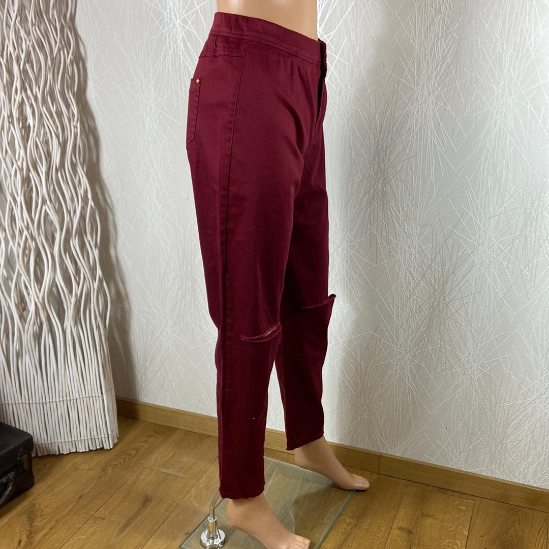 Pantalon femme rouge bordeaux taille mi-haute élastique Rose Player